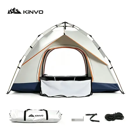 Barraca de Camping Automática Iglu 3-4 Pessoas KiNVO Barraca Pop‑Up 210x160x130cm Anti‑UV, Duas Portas, Para Praia e Gramado