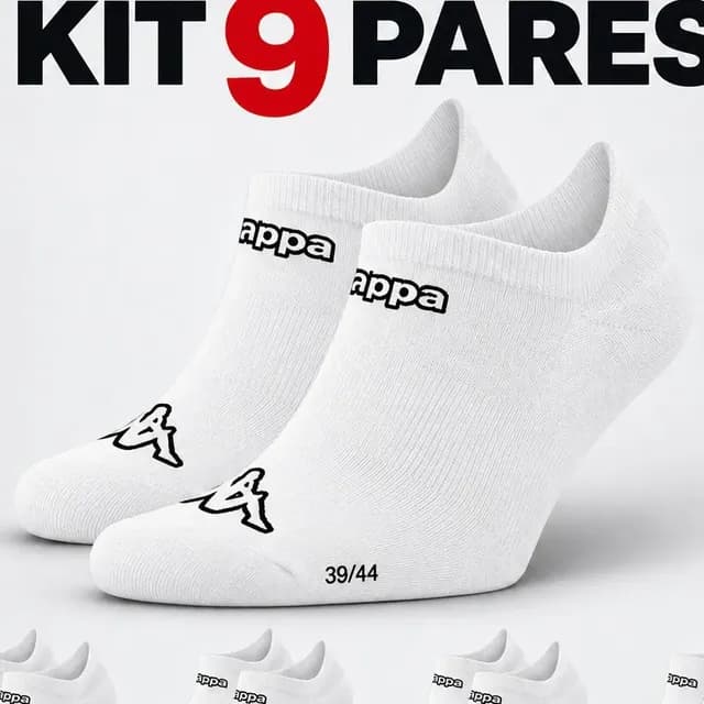 Kit 9 Pares Meias Kappa Sapatilha Soquete Invisível Original Branco 38-43