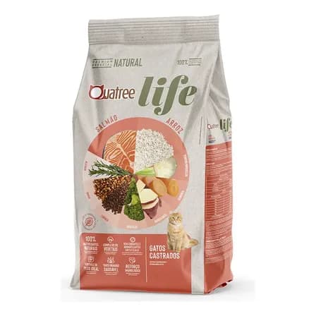 Ração Quatree Life Para Gatos Castrados Salmão E Arroz 10,1 kg