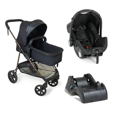 Carrinho de Passeio Galzerano Napoli Trio Travel System 3 em 1 Preto e Cobre