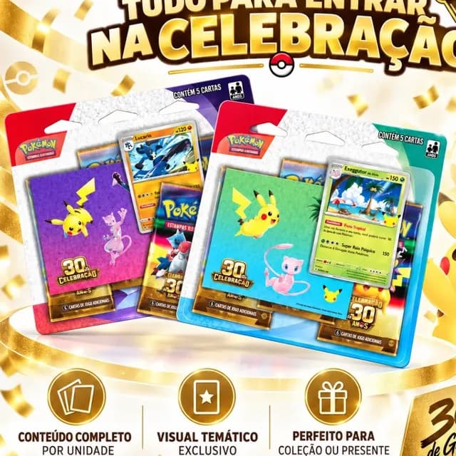 Pokémon Celebração 30 Anos Blister Triplo Com Adesivo Copag Blister Triplo Com Adesivo