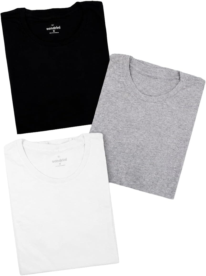 Kit 3 Camisetas Básicas Masculinas Sandrini Preto ou Sortido Algodão Premium Conforto Casual Dia a Dia