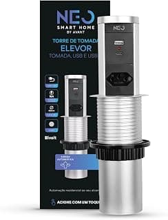 Avant Neo Torre de Tomada Embutir Retrátil (Elevor) Cinza, 1 Tomada Flex 10A/20A USB e USB-C, Bivolt, para Bancada Cozinha