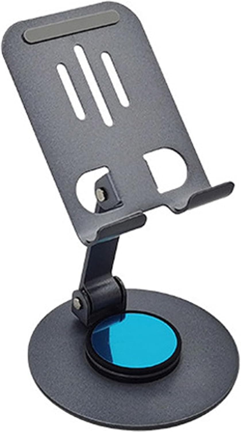 Suporte de Metal para Celular BD3052, Regulável e Dobrável com Base 360° para Tablet e iPhone - Suporte de Mesa Anti-Derrapante para Home Office, Videoconferências e Filmagens (Preto-52)