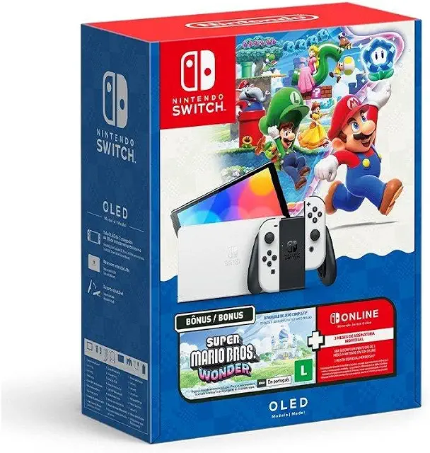 Bundle Nintendo Switch OLED + Super Mario Bros. Wonder + 3 Meses de Assinatura Nintendo Switch Online