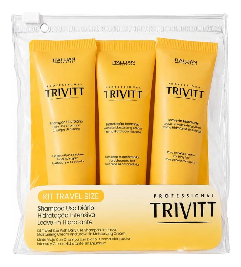 Itallian Hairtech Trivitt Kit Travel Size, Shampoo de Uso Diário, Hidratação Intensiva, Leave-in Hidratante, Todos os Tipos de Cabelo