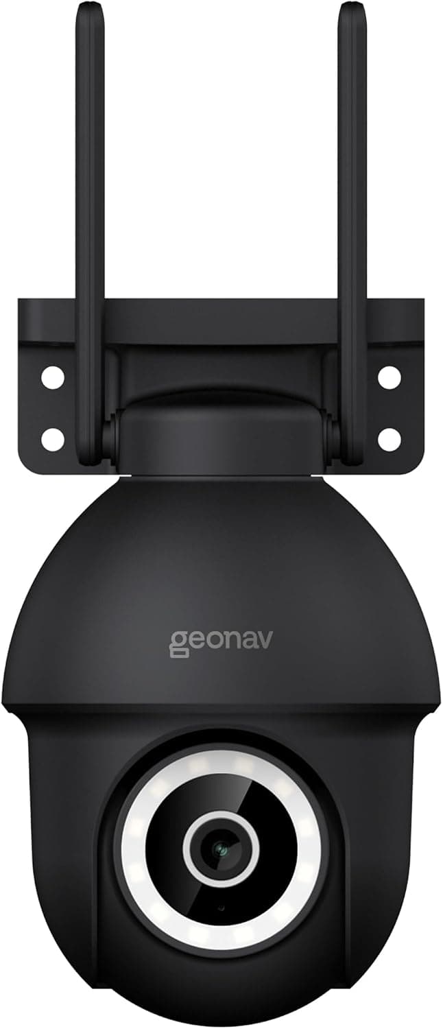 Hi by Geonav Câmera Externa Inteligente PTZ, 3k, 4MP, Wi-Fi, Sensor Movimento, Áudio bidirecional, Luz e visão noturnas, Alerta sonoro, Compatível com Alexa e Google Assistente, HISCPT02BK, Preto