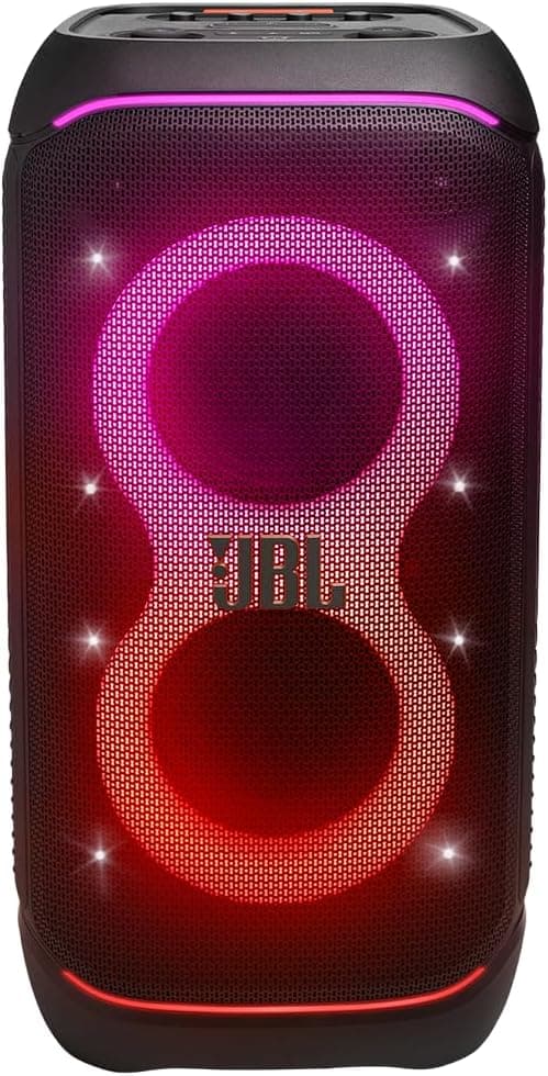 TUV Rheinland Recycled Material Verified JBL, Caixa de Som, PartyBox Stage 320, Bluetooth, Portátil, Show de Luzes, À Prova de Respingos - 240W RMS - Preta