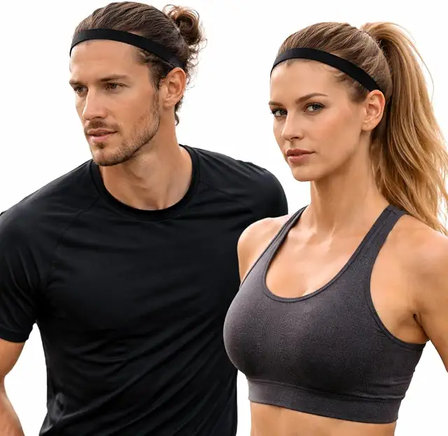 Kit 2 Faixas Elásticas para Cabelo Unissex, Preto, Esporte, Corrida, Futebol, Caminhada, Tiara Prendedor