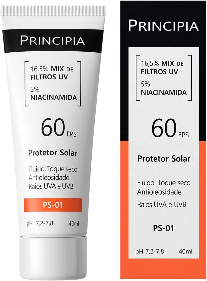 Principia Protetor Solar 16,5% Mix de Filtros UV + 5% Niacinamida FPS 60 Principia Skincare PS-01 com 40ml