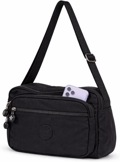 Bolsa Transversal Feminina Impermeável com Múltiplos Bolsos e Alça Ajustável, Bolsa em Poliéster Resistente para Trabalho, Faculdade, Viagem e Dia a Dia