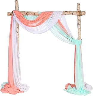 SHERWAY 3 Panels Chiffon Fabric Drapery Wedding Arch Drapes, Party Backdrop Curtain Panels, Ceremony Reception Swag Decora...