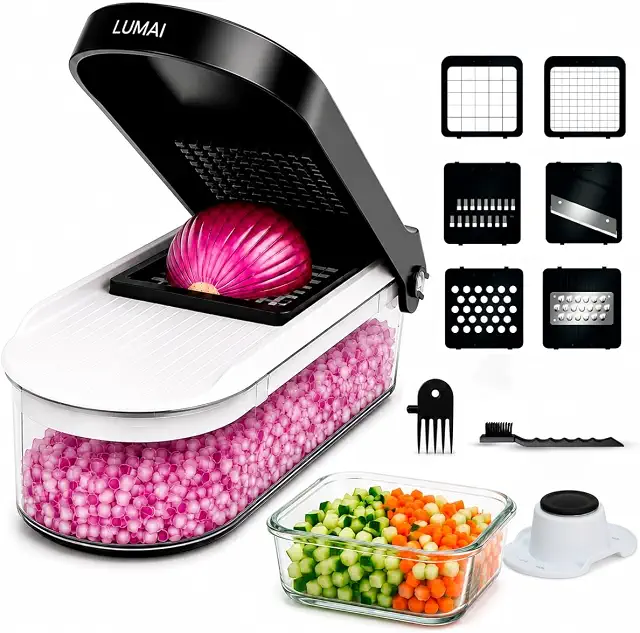 LUMAI Cortador de Legumes e Ralador Premium com 1,2L e Lâminas Aço Inox