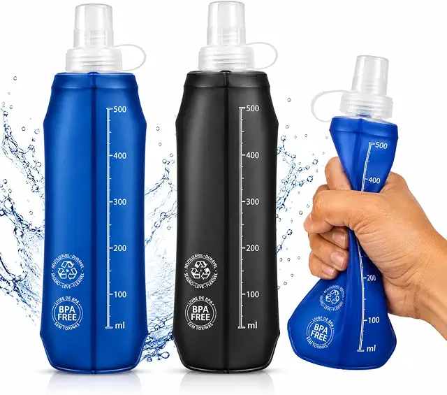 Garrafa Dobrável Soft Flask 500ml BPA Free Antivazamento para Corrida Ciclismo Academia Caminhada Trilha Garrafa Flexível Portátil Compacta Esportiva com Tampa Protetora Hidratação