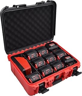 Capa para bateria Milwaukee – Caixa de armazenamento rígido extragrande com divisórias ajustáveis para bateria e carregado...
