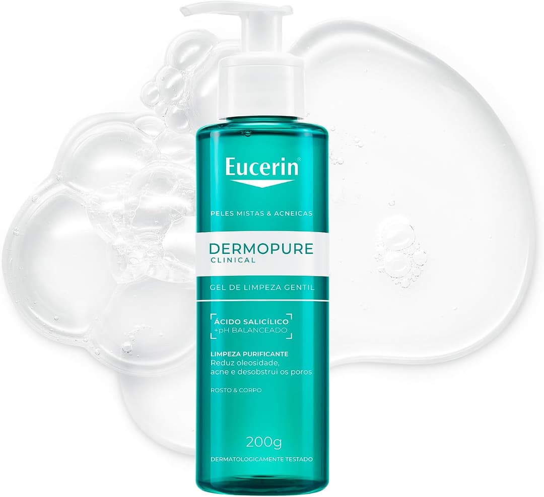 EUCERIN Dermopure Clinical Gel de Limpeza Gentil 200ml, Redução da oleosidade e acne, Desobstrui os poros