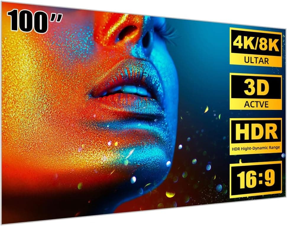 Tela para Projetor Bettdow 100" 16:9 HD/4K Nítida Sem Reflexos Flexível e Portátil*