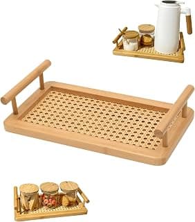 Bandeja de Bambu, e Palhinha Natural com Alças 28x16cm, Servir, Decorar, Design Moderno - Casa, Cozinha, Decoração