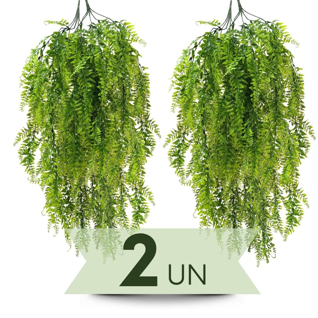 Kit Plantas Artificiais Decorativas Pendentes Samambaias Eucalipto 78cm Realistas UV Resistente Ideal para Sala Escritório Quarto Varanda Jardim Vertical Decoração Elegante (2, Samambaia)
