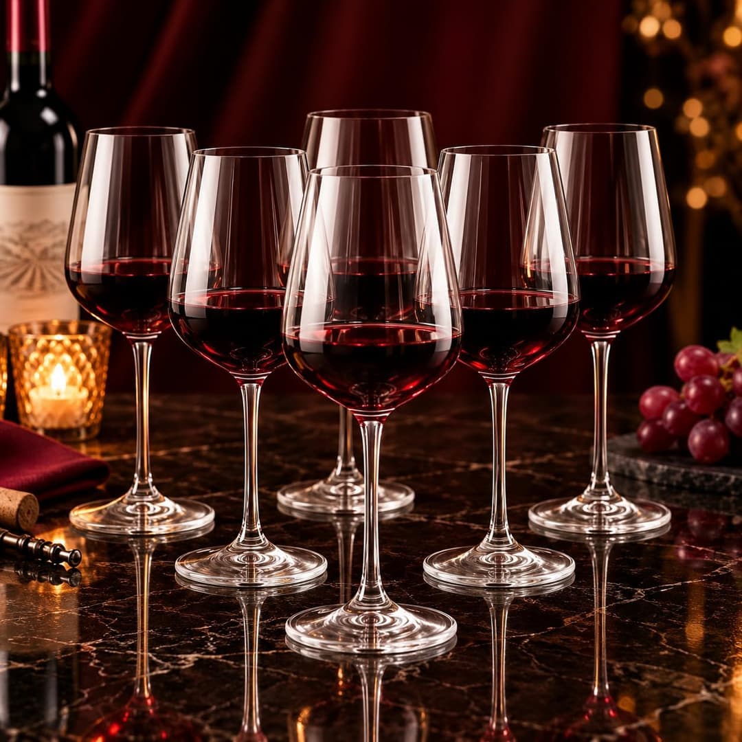 Jogo com 6 Taças 450ml de Vinho Tinto em Cristal Premium Ultraresistente | Alta Resistência e Durabilidade | Design Elegante com Haste | Alta Transparência e Brilho | Ideal para Jantares e Presentes