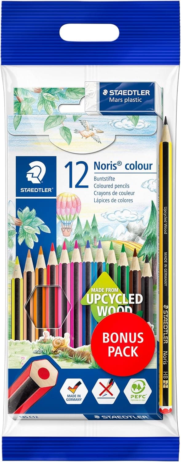 Lápis de Cor, Staedtler, Noris Colour, 61 SET6 ST 12, 12 Cores, Kit com Lápis Preto HB 2 e Borracha