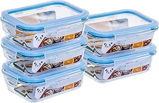 Gato Panda KIT Potes de Vidro Retangular com Tampa Hermética Branco ou Azul (5, Azul, 640ml)