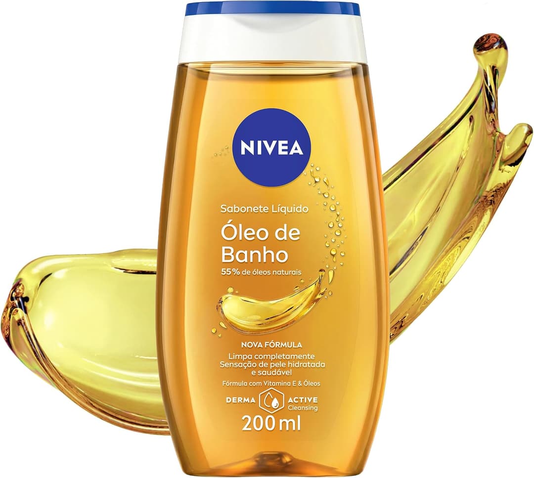 NIVEA Sabonete Líquido Óleo de Banho 200ml, Limpeza Corporal, Pele Macia, 55% Óleos Naturais, Sensação Hidratante