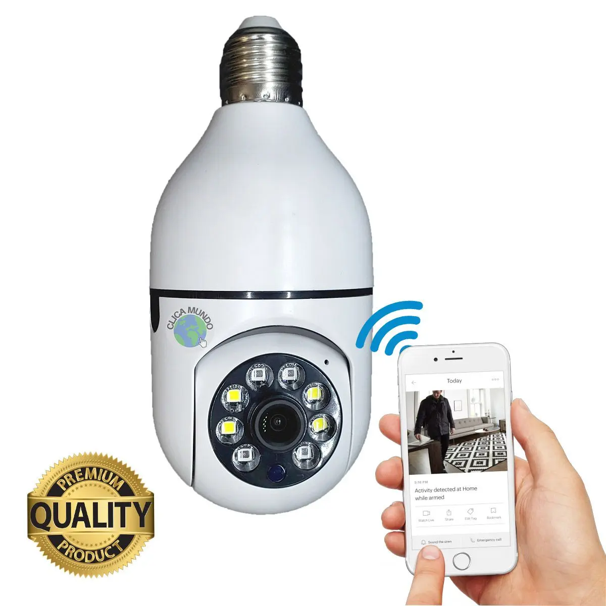 Camera Segurança Panoramica Lampada E27 Wifi Espia Com Rastreio de Movimento - IP CAMERA