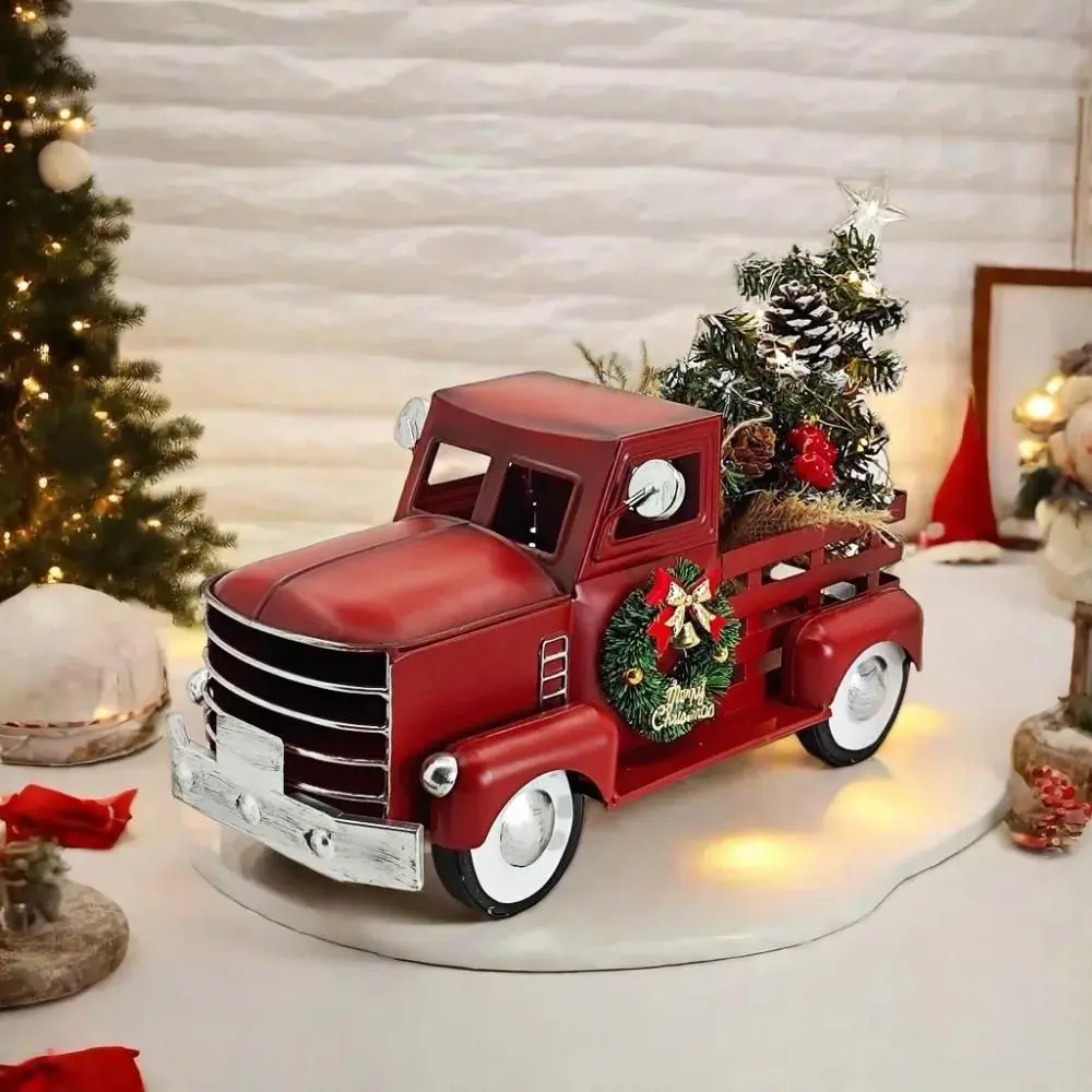 Caminhão De Natal Vermelho Com Luzes Brancas Cintilantes, Decoração De Natal Para Caminhão Estilo - NONE