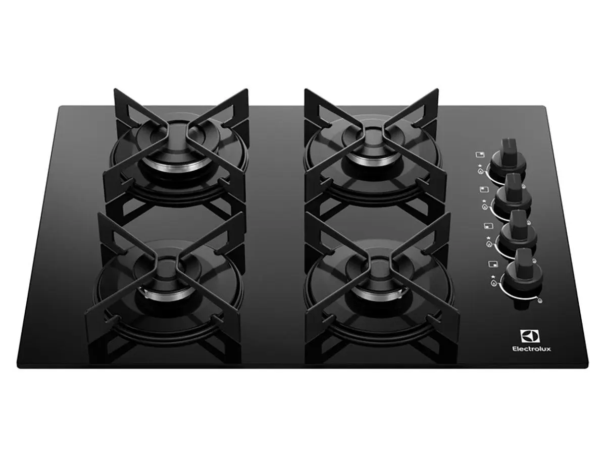 Cooktop 4 Bocas a Gás GLP Electrolux Mesa de Vidro Preto Acendimento Automático Efficient KE4GR