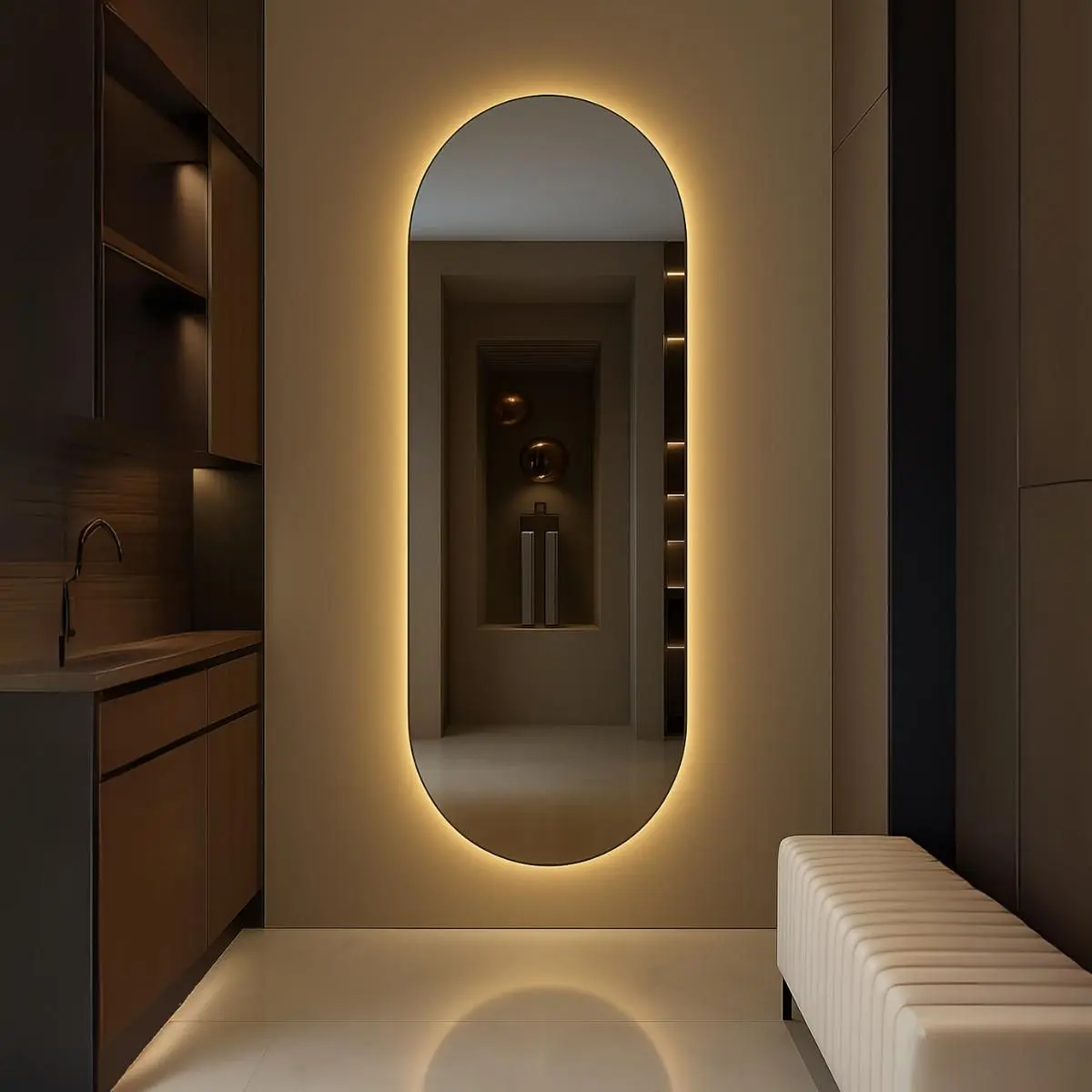 Espelho Lopazzi Oval Grande 150x40 Decoração Corpo Inteiro com LED Luz fria e Luz quente