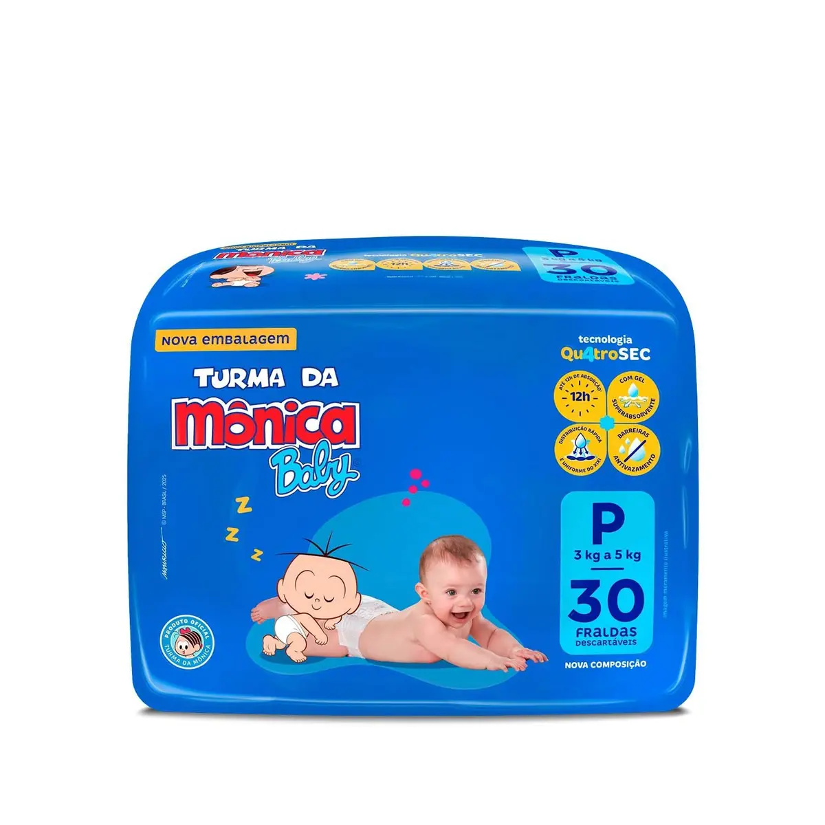 Fralda Turma da Mônica Baby Tam. P 3 a 5kg - 30 Unidades