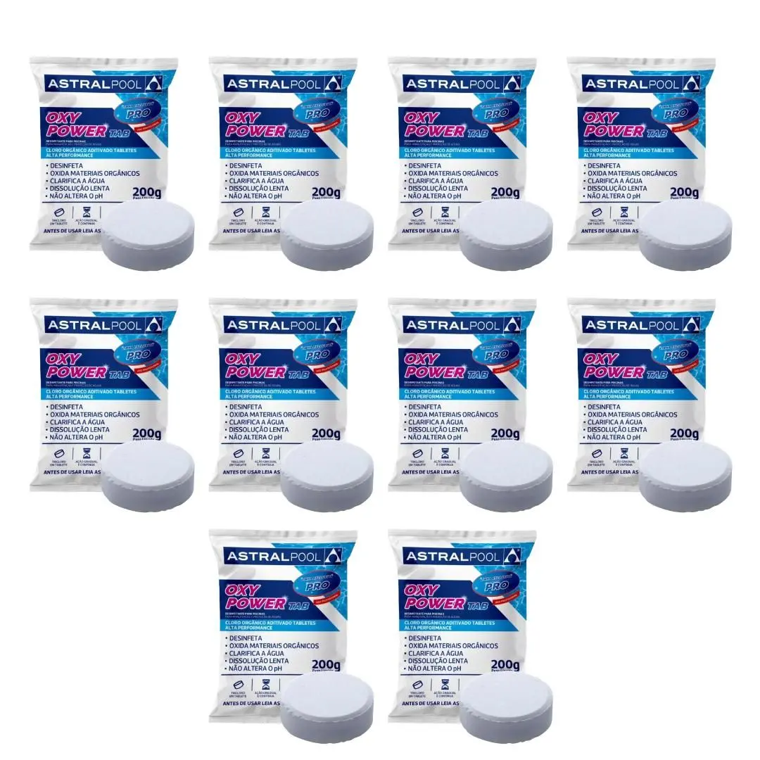 Kit 10 Cloro Para Piscina Tablete / Pastilha 200g Desinfeta E Oxida 200g - Hidroall