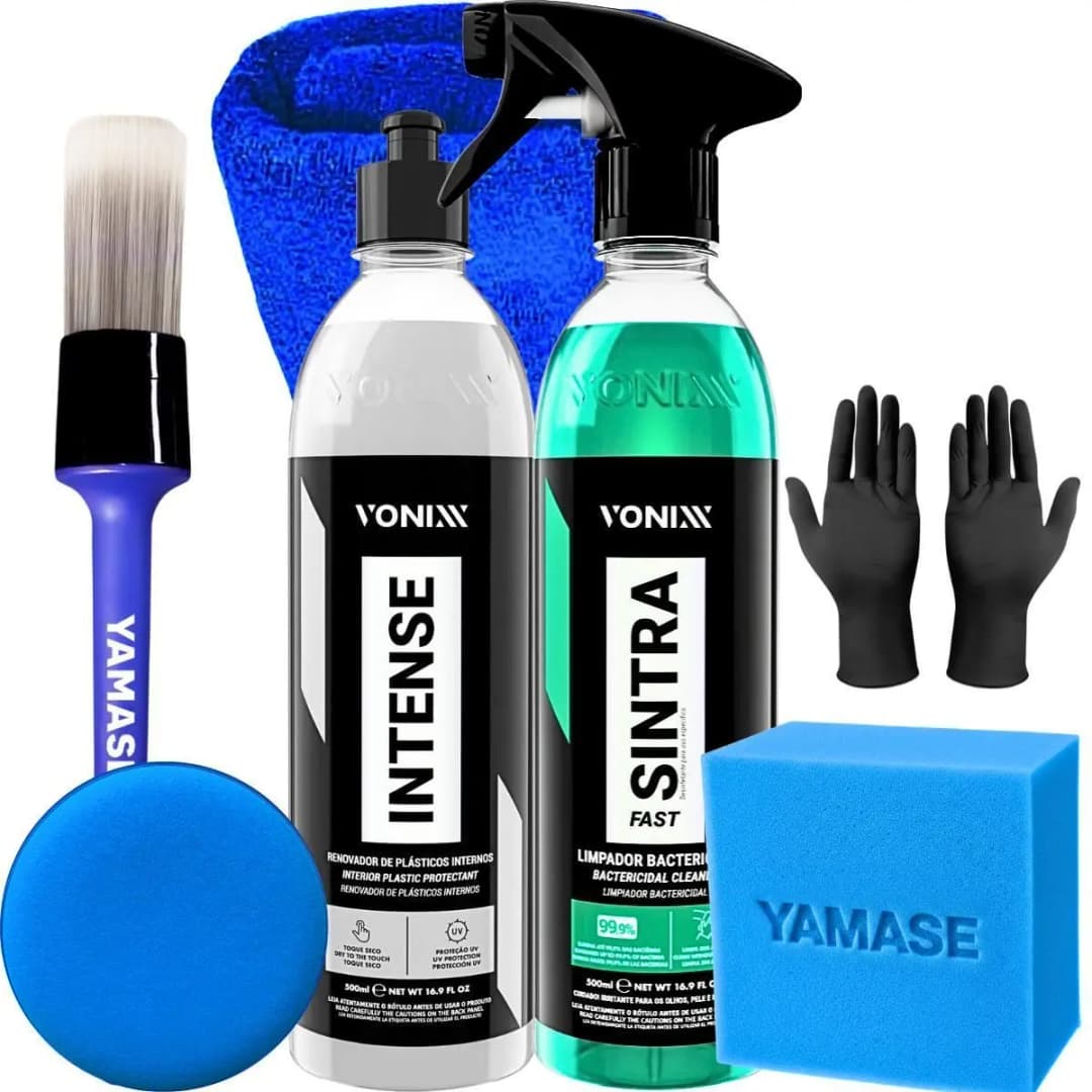 Kit Cuidados para o interior automotivo Vonixx com Sintra Fast Limpa Plástico Interno + Intense