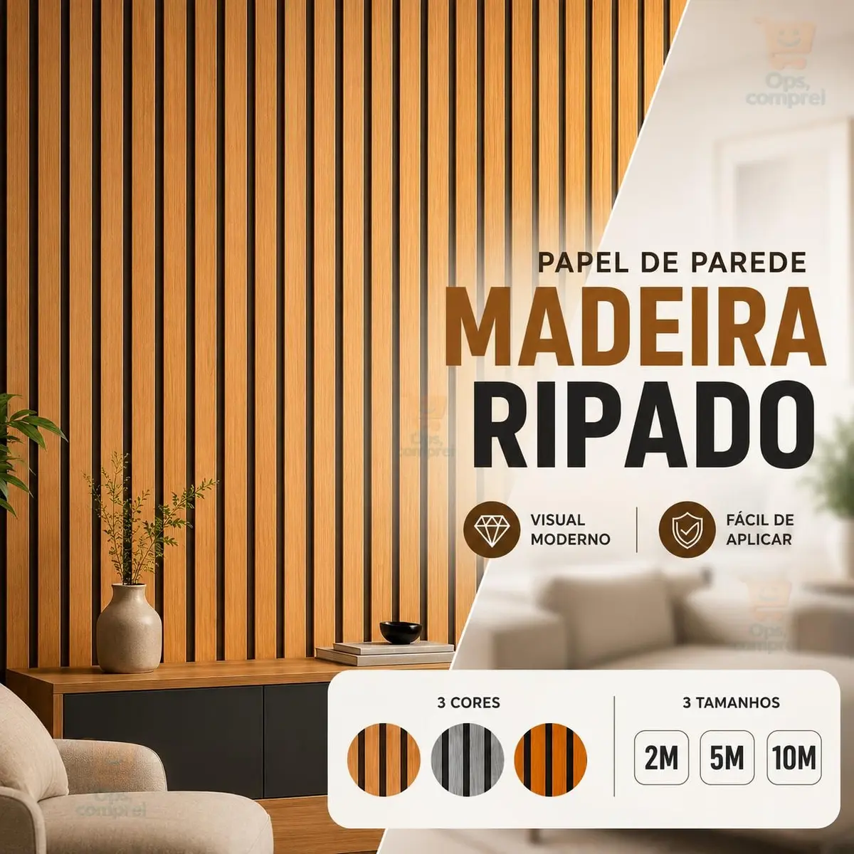 Papel de Parede Adesivo Ripado Autocolante Madeira 2 5 e 10 Metros Decoração - AMSTYLO