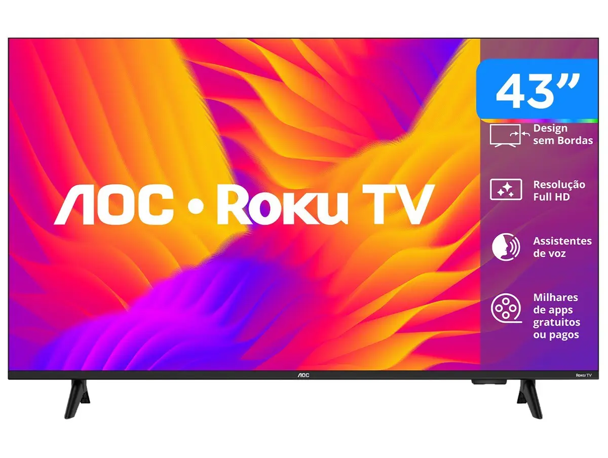 Smart TV 43" AOC Full HD DLED 43S5155/78G Roku TV 2025