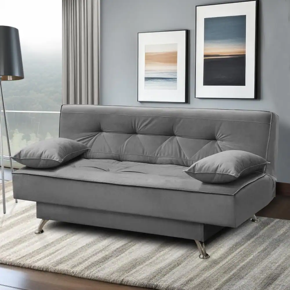 sofá cama 1,80m Flor Suede Cinza Adonai Estofados