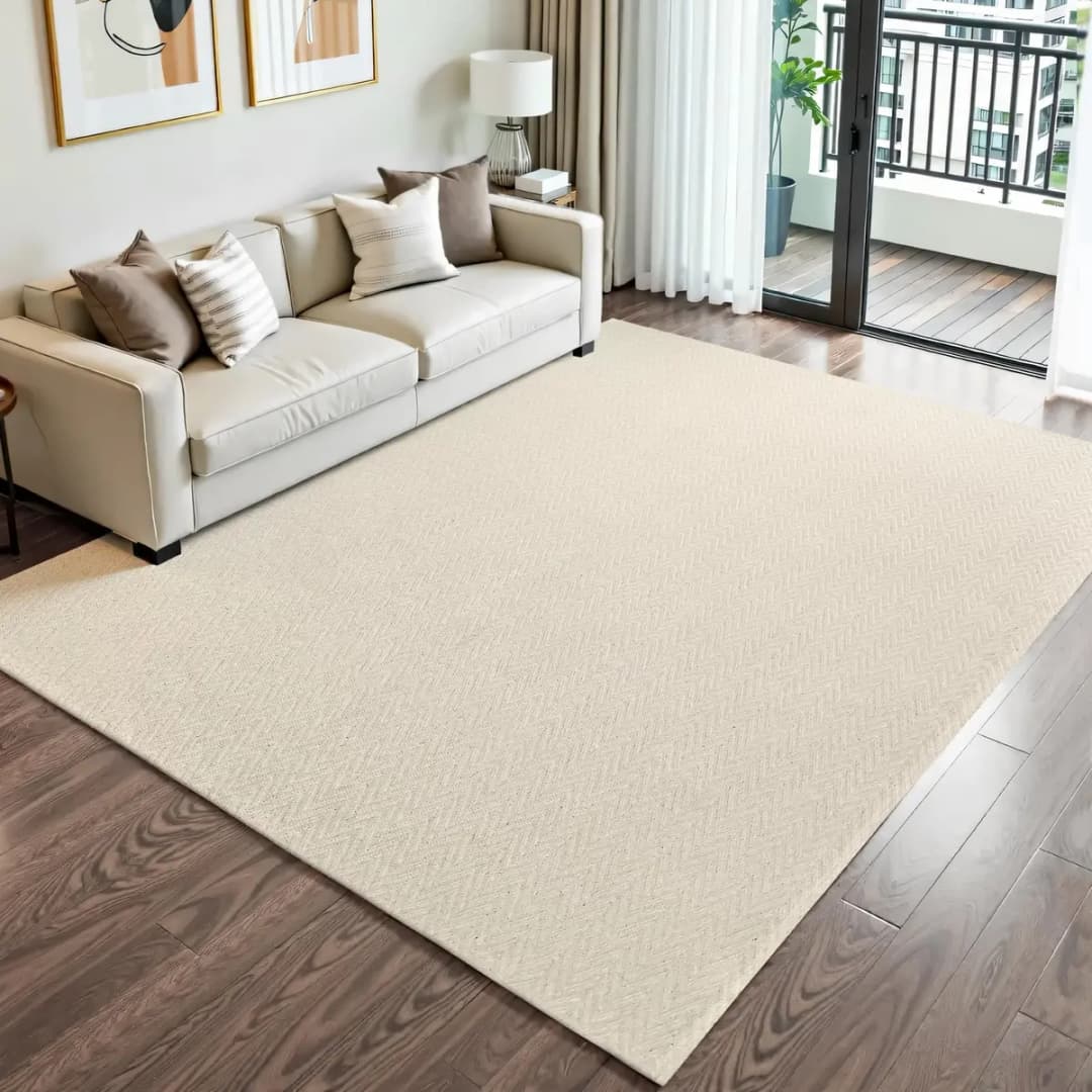 Tapete Sala Quarto Grande 3,00m x 2,00m Antiderrapante 100% Algodão Cru Creme Artesanal de Tear Decoração Neutra - Casa Zás