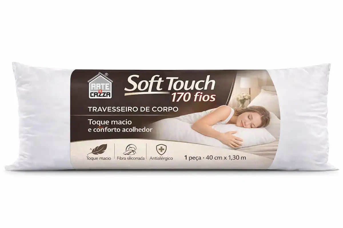 Travesseiro de Corpo 40cm x 1,30m Soft Touch Branco - Arte & Cazza