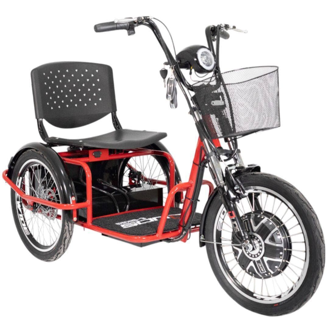 Triciclo Elétrico 800W Ré Farol e Alarme Fox Vermelho com Cestinha - DUOS