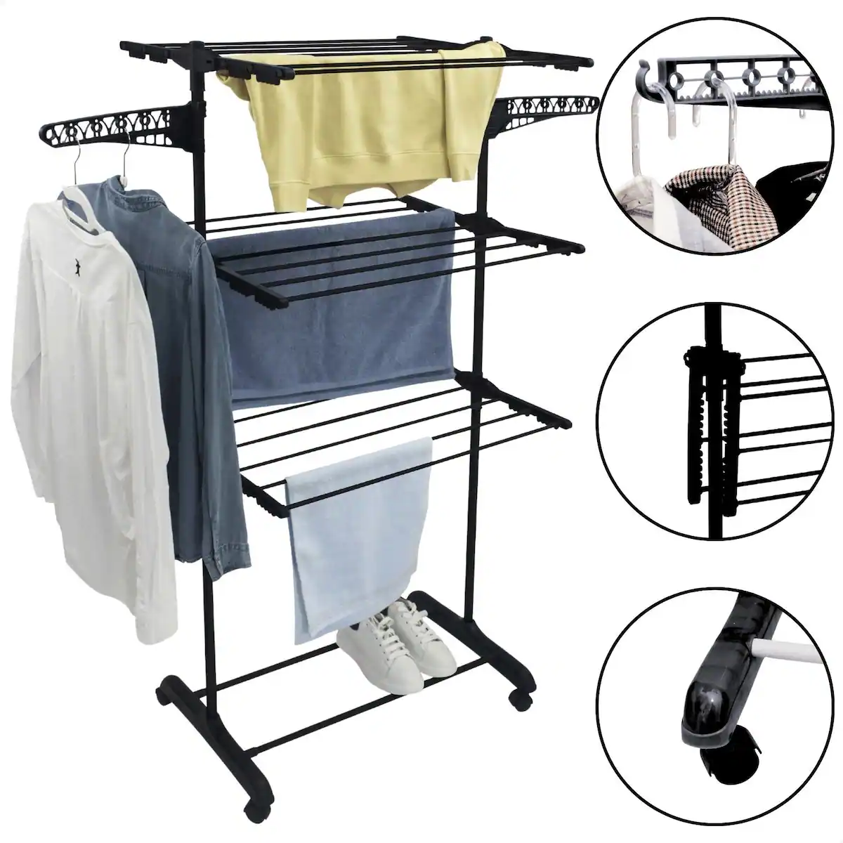 Varal De Chão Vertical Para Roupas 3 Andares Dobrável Portátil Grande - KONTUZ