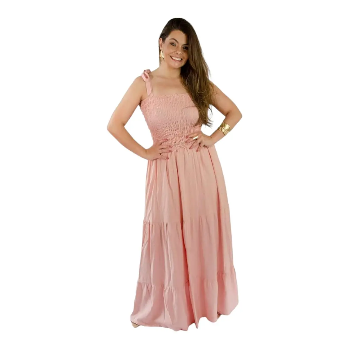Vestido Longo Lastex Alça Festa Aniversário Casamento Praia - Dineia Cintra