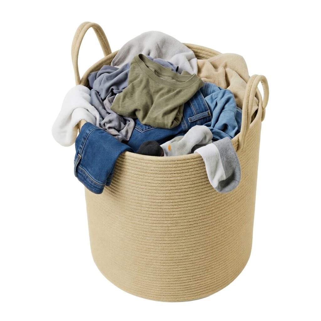 > 🛍️ SONGMICS Cesto organizador de roupas de algodão com alças, cesto de brinquedos para crianças, 60L, branco e marrom