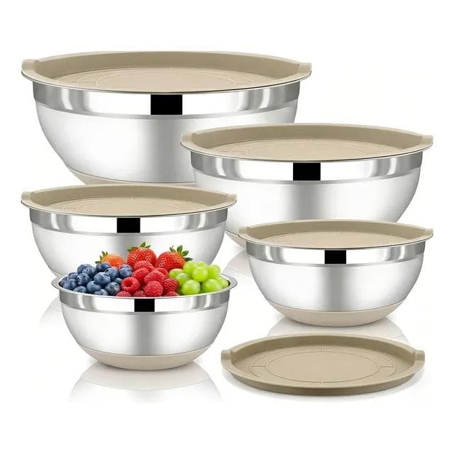 CINCO BOWLS DE INOX COM TAMPAS HERMÉTICAS POR POUCO MAIS DE R$100? ESSE KIT VAI SALVAR SUA COZINHA! 😱✨*