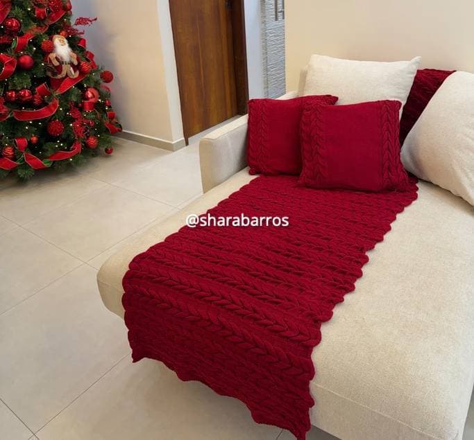 Kit Peseira Manta Tricot Sofá Cama Casal Queen King Aconchego Home Decor + 2 Capas Almofadas
