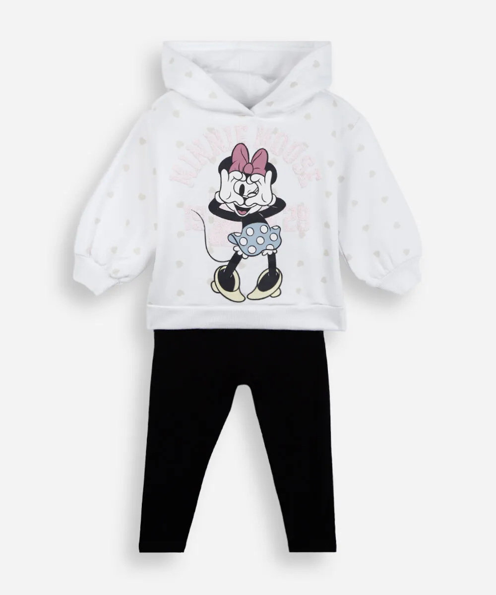 conjunto longo infantil de moletom com capuz minnie off white