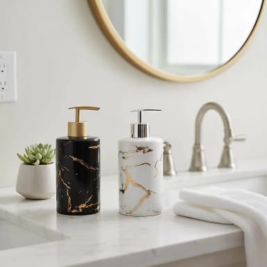 Dispenser porta Sabonete Líquido Cerâmica Mármore Dourado 320ml Wincy Banheiro Decoração modernoVer produto