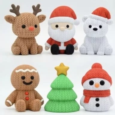 Kit Coleção Decoração de Natal Impressão 3D Textura Tricô Crochê Papai Noel Rena Boneco de NeveVer produto