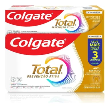 Creme Dental Colgate Total Antitártaro, Anticárie com Flúor, para Ajudar a Prevenir o Acúmulo de Tártaro Dental, 3x90g
