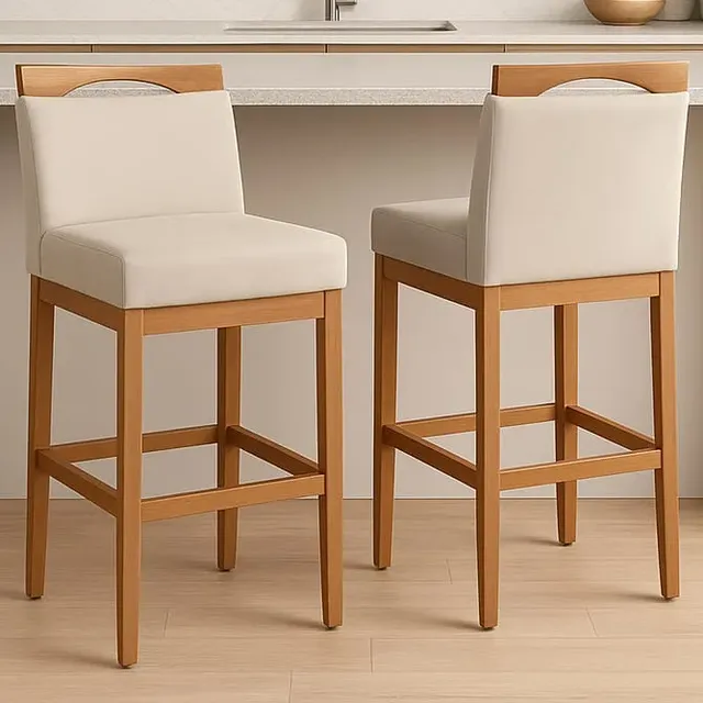 2 Banqueta Alta Para Balcão Com Encosto Madeira Estofada